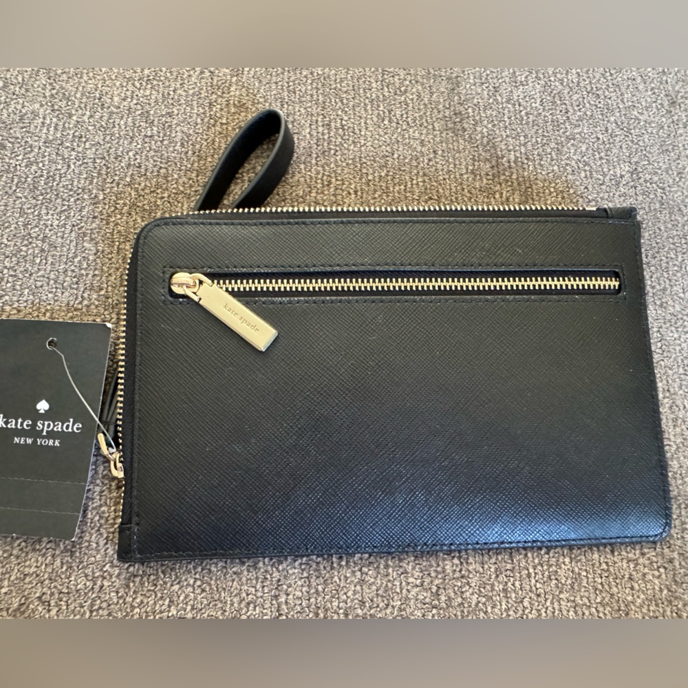 Kate Spade Staci Medium L-Zip Wristlet Black Leather Wallet NWT $139 - Picture 6 of 8